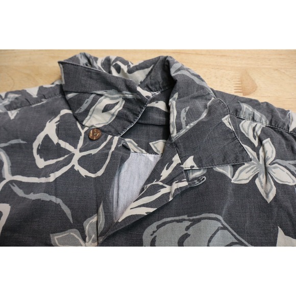 Mens Go Barefoot Hawaiian Shirt Button Front Size L Floral Gray Cotton USA Made - Picture 4 of 7